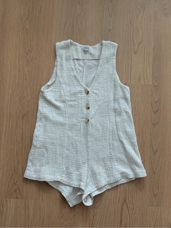 Rhythm. Pants - Rhythm Light Cream Soft Cotton Romper with Button Front